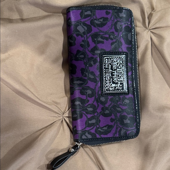Coach Purple and Black Leopard Wallet - Picture 1 of 2
